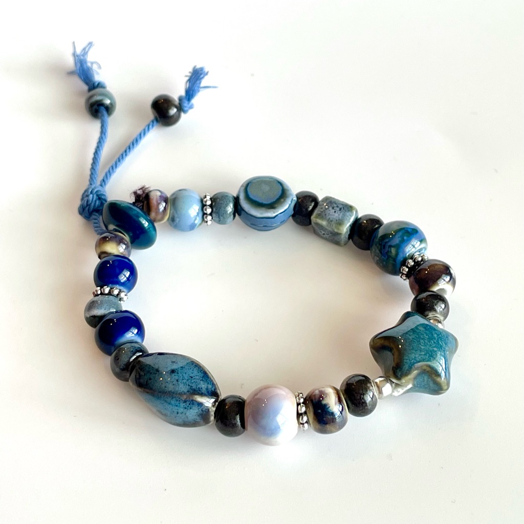 Ocean Blue And Silver Beaded Bracelet